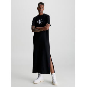 Calvin Klein dámské černé šaty MONOLOGO RIB LONG T-SHIRT DRESS - S (BEH)